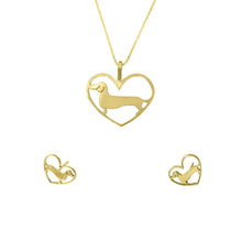 Load image into Gallery viewer, Dachshund Necklace and Stud Earrings SET - Silver/14K Gold-Plated |Line Heart - WeeShopyDog