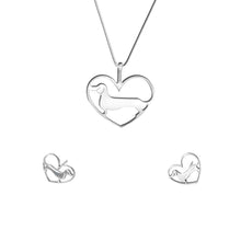 Load image into Gallery viewer, Dachshund Necklace and Stud Earrings SET - Silver/14K Gold-Plated |Line Heart - WeeShopyDog