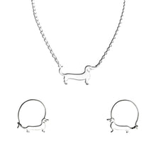 Load image into Gallery viewer, Dachshund Necklace and Hoop Earrings SET - Silver/14K Gold-Plated |Line - WeeShopyDog