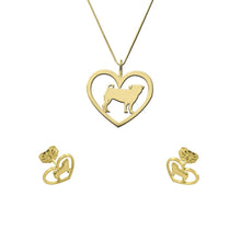 Load image into Gallery viewer, Pug Necklace and Stud Earrings SET - Silver/14K Gold-Plated |Heart