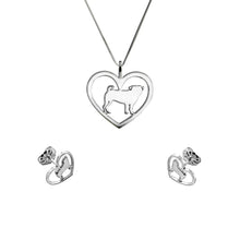 Load image into Gallery viewer, Pug Necklace and Stud Earrings SET - Silver/14K Gold-Plated |Heart