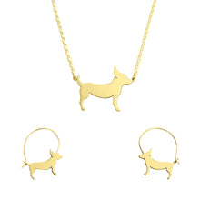 Load image into Gallery viewer, Chihuahua Necklace and Hoop Earrings SET - Silver/14K Gold-Plated |Line
