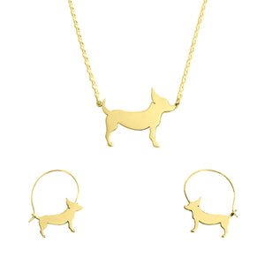 Chihuahua Necklace and Hoop Earrings SET - Silver/14K Gold-Plated |Line