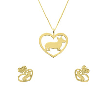 Load image into Gallery viewer, Corgi Necklace and Stud Earrings SET - Silver/14K Gold-Plated |Heart