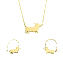 Load image into Gallery viewer, Corgi Necklace and Hoop Earrings SET - Silver/14K Gold-Plated |Line