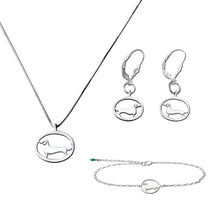 Load image into Gallery viewer, Dachshund Necklace, Bracelet and Dangle Earrings SET - Silver |Line Oval - WeeShopyDog