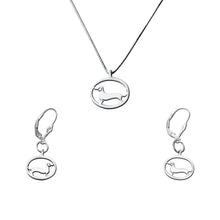 Load image into Gallery viewer, Dachshund Necklace and Dangle Earrings SET - Silver |Line Oval - WeeShopyDog