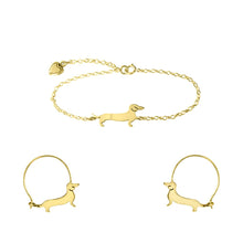 Load image into Gallery viewer, Dachshund Bracelet and Hoop Earrings SET - Silver/14K Gold-Plated |Line - WeeShopyDog
