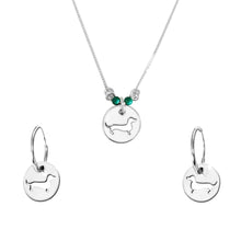 Load image into Gallery viewer, Dachshund Necklace and Hoop Earrings SET - Silver |Line Circle - WeeShopyDog