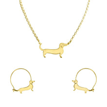 Load image into Gallery viewer, Dachshund Necklace and Hoop Earrings SET - Silver/14K Gold-Plated |Line - WeeShopyDog