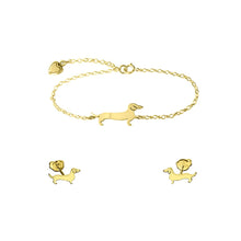 Load image into Gallery viewer, Dachshund Bracelet and Stud Earrings SET - Silver/14K Gold-Plated |Line - WeeShopyDog