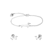 Load image into Gallery viewer, Dachshund Bracelet and Stud Earrings SET - Silver/14K Gold-Plated |Line - WeeShopyDog
