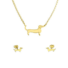 Load image into Gallery viewer, Dachshund Necklace and Stud Earrings SET - Silver/14K Gold-Plated |Line - WeeShopyDog