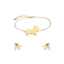 Load image into Gallery viewer, Corgi Bracelet and Stud Earrings SET - Silver/14K Gold-Plated |Line - WeeShopyDog