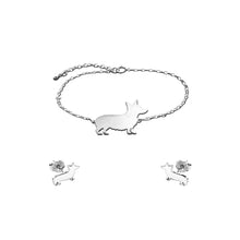 Load image into Gallery viewer, Corgi Bracelet and Stud Earrings SET - Silver/14K Gold-Plated |Line - WeeShopyDog
