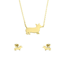 Load image into Gallery viewer, Corgi Necklace and Stud Earrings SET - Silver/14K Gold-Plated |Line - WeeShopyDog