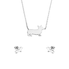 Load image into Gallery viewer, Corgi Necklace and Stud Earrings SET - Silver/14K Gold-Plated |Line - WeeShopyDog