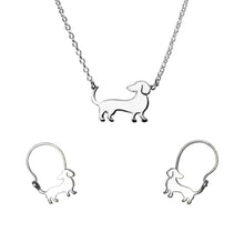 Load image into Gallery viewer, Dachshund Necklace and Hoop Earrings SET - Silver - WeeShopyDog