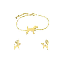 Load image into Gallery viewer, Beagle Bracelet and Stud Earrings SET - Silver/14K Gold-Plated |Line - WeeShopyDog