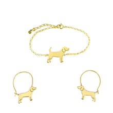Load image into Gallery viewer, Beagle Bracelet and Hoop Earrings SET - Silver/14K Gold-Plated |Line