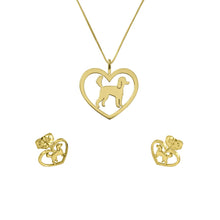 Load image into Gallery viewer, Poodle Necklace and Stud Earrings SET - Silver/14K Gold-Plated |Heart