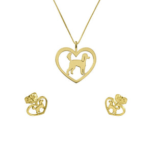 Poodle Necklace and Stud Earrings SET - Silver/14K Gold-Plated |Heart