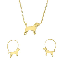 Load image into Gallery viewer, Beagle Necklace and Hoop Earrings SET - Silver/14K Gold-Plated |Line