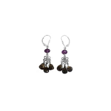 Load image into Gallery viewer, Boho Chandelier  - Silver Amethyst and Smoky Quartz - Dangle Leverback Earrings - WeeShopyDog
