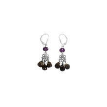 Load image into Gallery viewer, Boho Chandelier - Silver Amethyst and Smoky Quartz - Dangle Leverback Earrings - WeeShopyDog