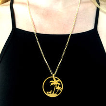 Load image into Gallery viewer, Dachshund Palm Tree Pendant Necklace - Silver/14K Gold-Plated - WeeShopyDog