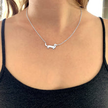 Load image into Gallery viewer, Dachshund Long Haired Necklace and Stud Earrings SET - Silver - WeeShopyDog