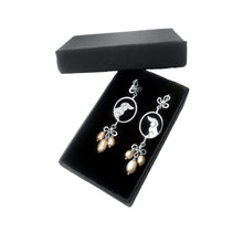 Load image into Gallery viewer, Dachshund Dangle Earrings - Silver and Pink Pearls |Image - WeeShopyDog