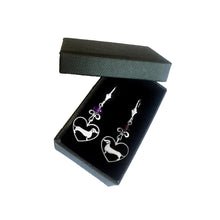 Load image into Gallery viewer, Dachshund Dangle Earrings - Silver and Amethyst/Turquoise |Line Heart - WeeShopyDog