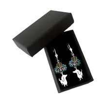 Load image into Gallery viewer, Dachshund Dangle Leverback Earrings - Silver Turquoise |I - WeeShopyDog