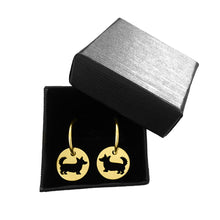 Load image into Gallery viewer, Cardigan Corgi Hoop Earrings - 14K Gold Plated Charm - WeeShopyDog