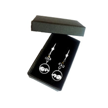 Load image into Gallery viewer, Dachshund Dangle Earrings - Silver and Lapis/Grey Pearl |Dog Circle - WeeShopyDog