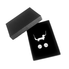 Load image into Gallery viewer, Dachshund Long Haired Necklace and Stud Earrings SET - Silver - WeeShopyDog
