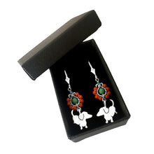 Load image into Gallery viewer, Dachshund Dangle Leverback Earrings - Silver Coral Turquoise |Up - WeeShopyDog