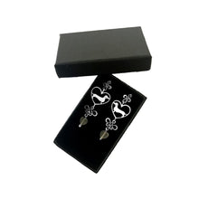 Load image into Gallery viewer, Dachshund Dangle Earrings - Silver and Heart Glass |Line Heart - WeeShopyDog