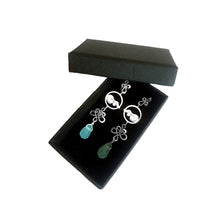 Load image into Gallery viewer, Dachshund Dangle Earrings - Silver and Ocean Quartz |Dog Circle - WeeShopyDog