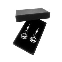 Load image into Gallery viewer, Dachshund Dangle Leverback Earrings - Silver |Line Oval - WeeShopyDog