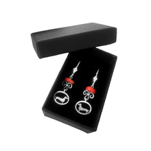Load image into Gallery viewer, Dachshund Dangle Leverback Earrings - Silver and Coral |Line Oval - WeeShopyDog