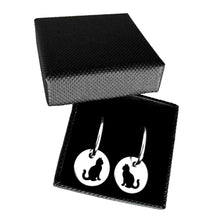 Load image into Gallery viewer, Cat Earrings - Silver Charm Hoop - WeeShopyDog