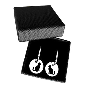 Cat Earrings - Silver Charm Hoop - WeeShopyDog