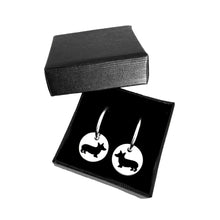Load image into Gallery viewer, Corgi Hoop Dangle Earrings - Silver - WeeShopyDog