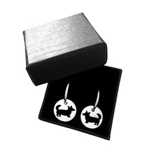 Load image into Gallery viewer, Cardigan Corgi Hoop Earrings - Silver Charm - WeeShopyDog