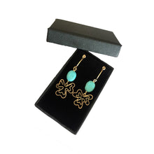 Load image into Gallery viewer, Boho Clover - 14K Gold Filled and Turquoise - Dangle Stud Hoop Earrings - WeeShopyDog
