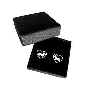 Corgi Stud Earrings - Silver Heart - WeeShopyDog