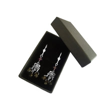 Load image into Gallery viewer, Boho Chandelier - Silver Amethyst and Smoky Quartz - Dangle Leverback Earrings - WeeShopyDog