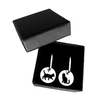Load image into Gallery viewer, Cat  Earrings - Silver Charm Hoop - WeeShopyDog
